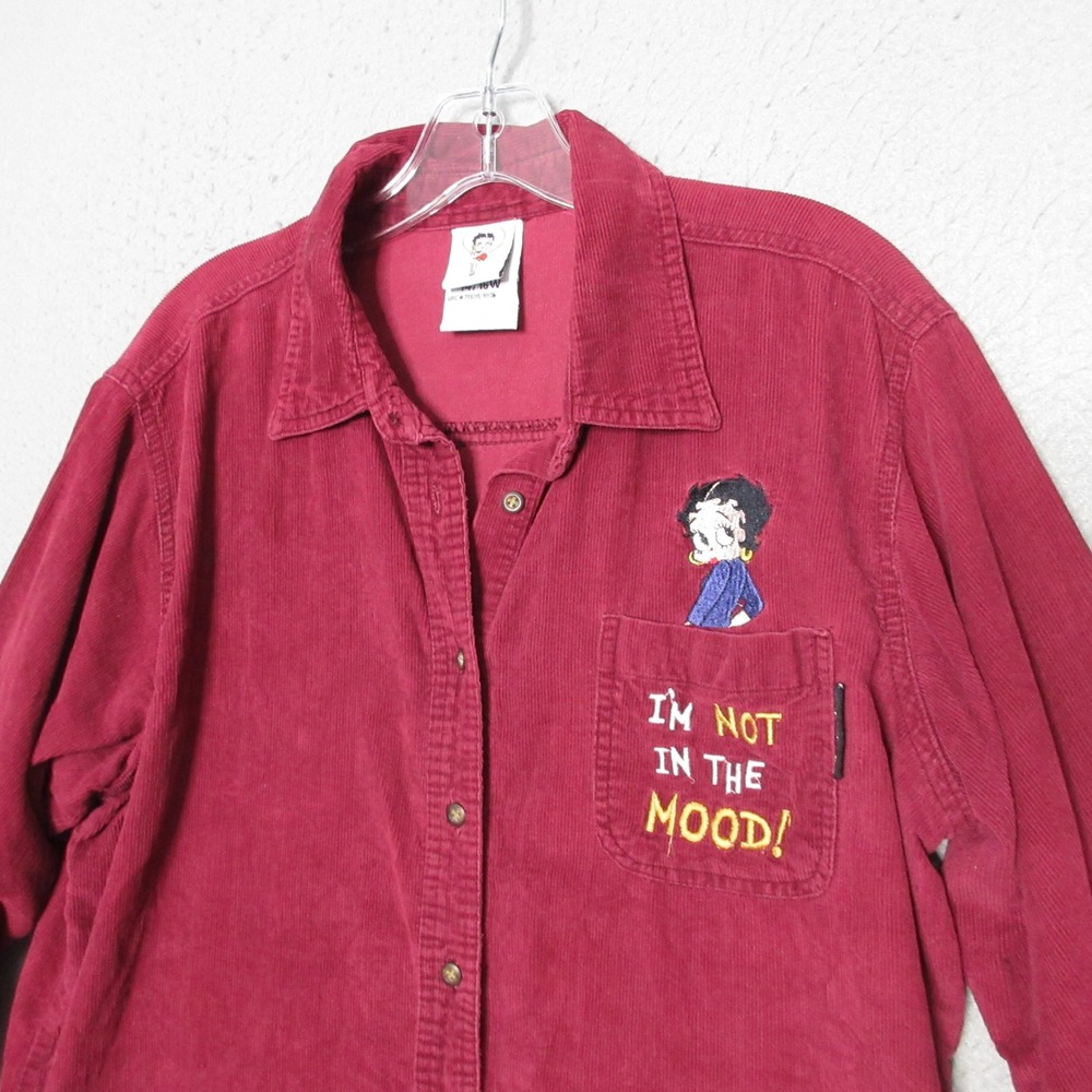 Vintage Betty Boop Shirt Red Corduroy Embroidered Not In The Mood Vintage Y2K